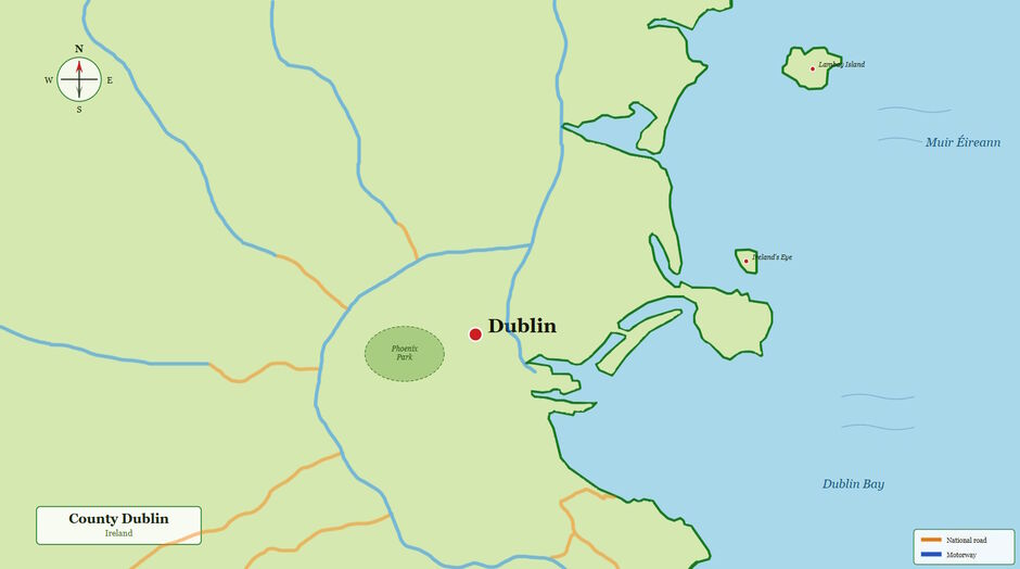 A map showing of golf clubs and attractions in the Dublin area