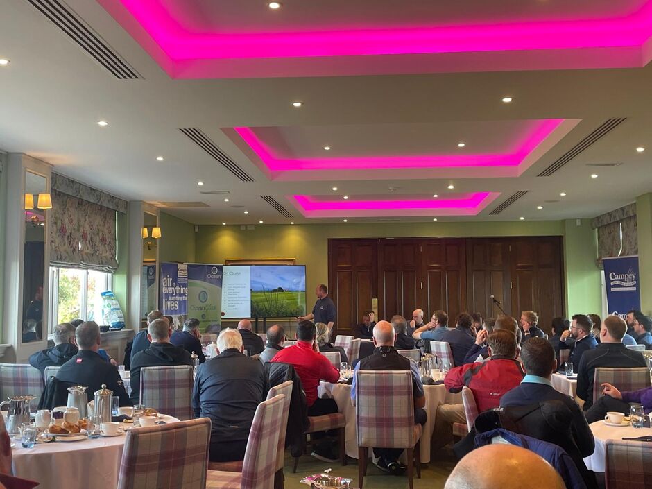 Chris Greely delivering a sustainability presentation relating to Golf Club of Dublin's environmental management programme